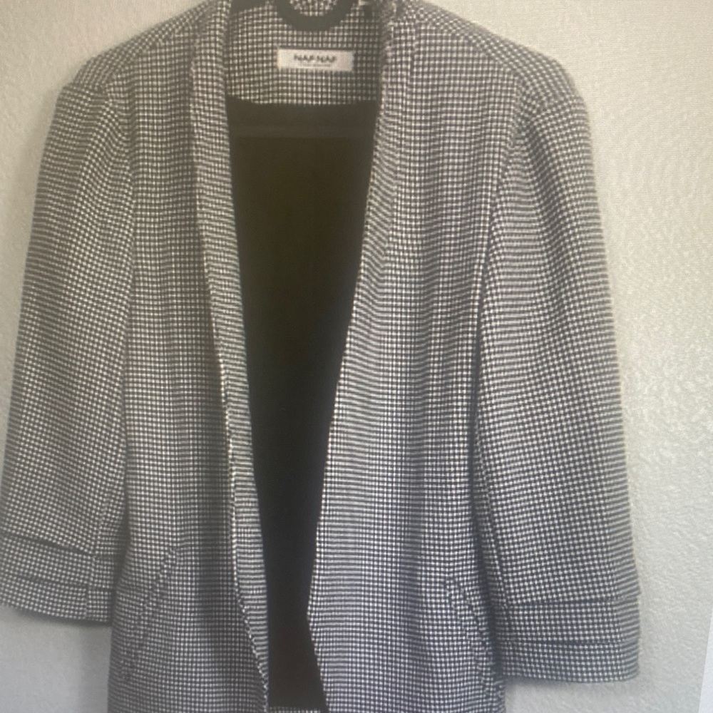 Naf Naf Houndstooth Open Front Blazer
